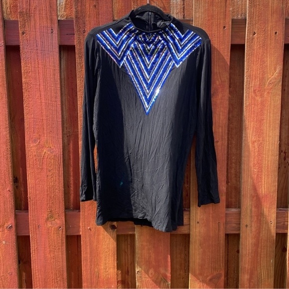 Ashley Stewart Black Long Sleeve with Blue Sequin Design 14/16 - Picture 7 of 8